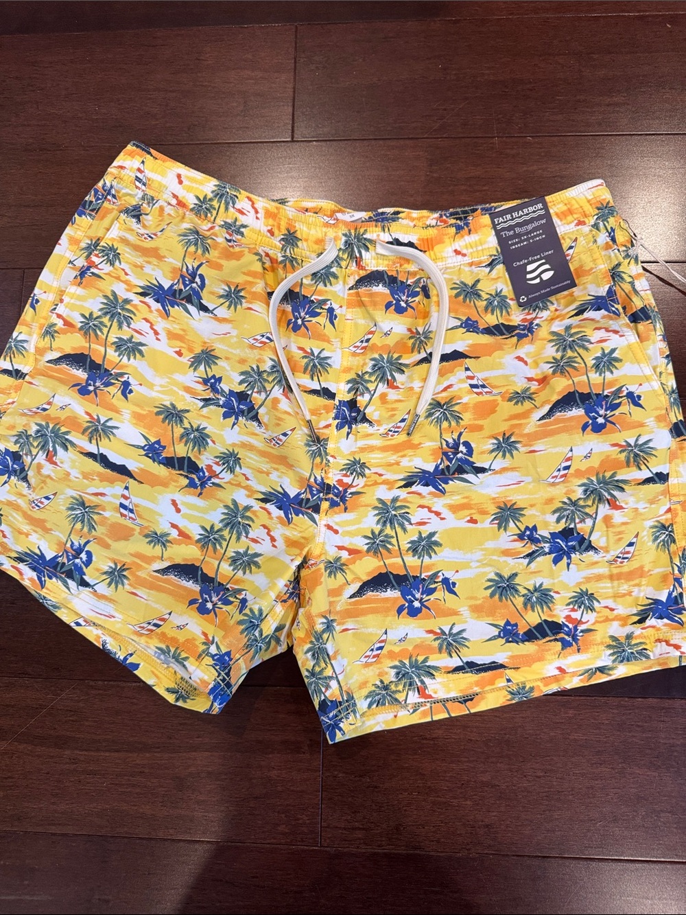 Fair Harbor Yellow Tropical Palm Print Men's Swim Trunks